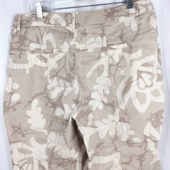 Anthropologie Frannie Print Tapered Pants Sz 16W Linen Blend Beige Floral Leaves - Picture 7 of 11